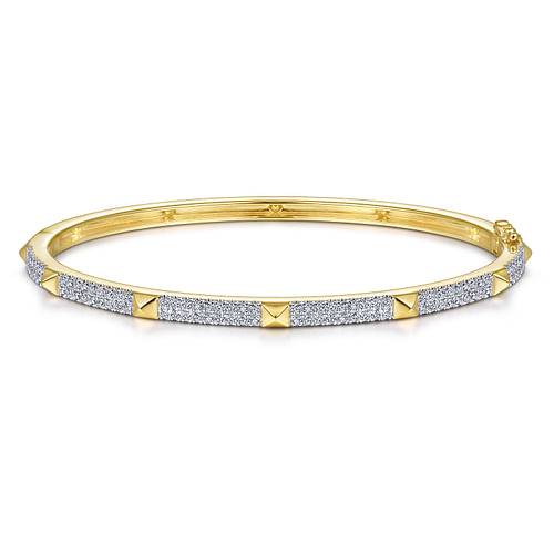 14K Yellow Gold Pavé Diamond Bangle with Pyramid Stations