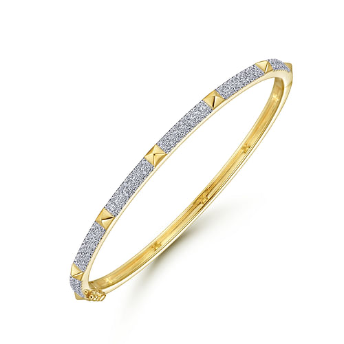 14K Yellow Gold Pavé Diamond Bangle with Pyramid Stations