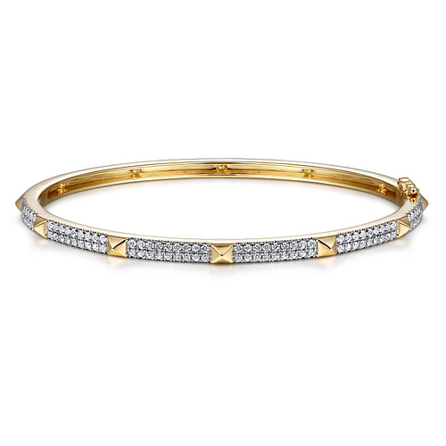 14K Yellow Gold Pavé Diamond Bangle with Pyramid Stations