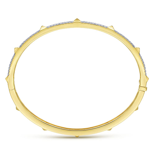 14K Yellow Gold Pavé Diamond Bangle with Pyramid Stations