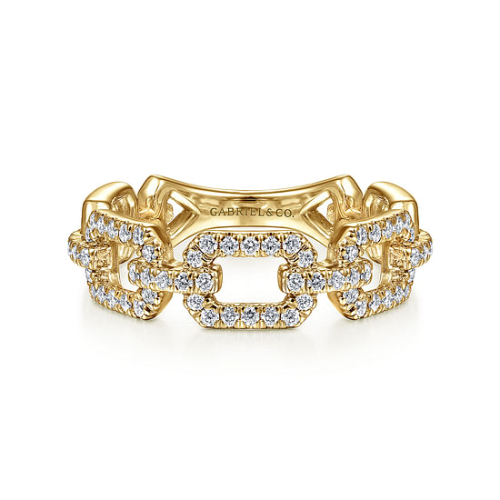 Gabriel - 14K Yellow Gold Pavé Diamond Chain Link Stackable Ring Band