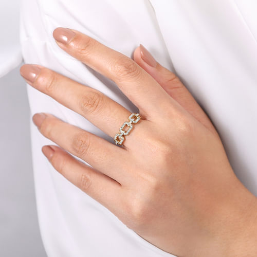 14K Yellow Gold Pavé Diamond Chain Link Stackable Ring Band