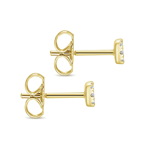 14K Yellow Gold Pavé Diamond Cushion Cut Stud Earrings