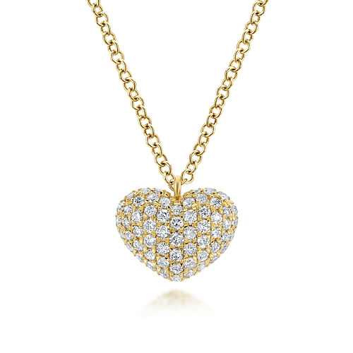 14K Yellow Gold Pavé Diamond Encrusted Heart Necklace