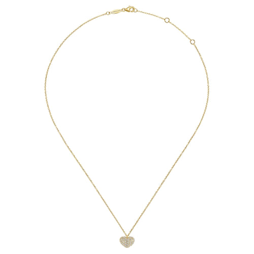 14K Yellow Gold Pavé Diamond Encrusted Heart Necklace