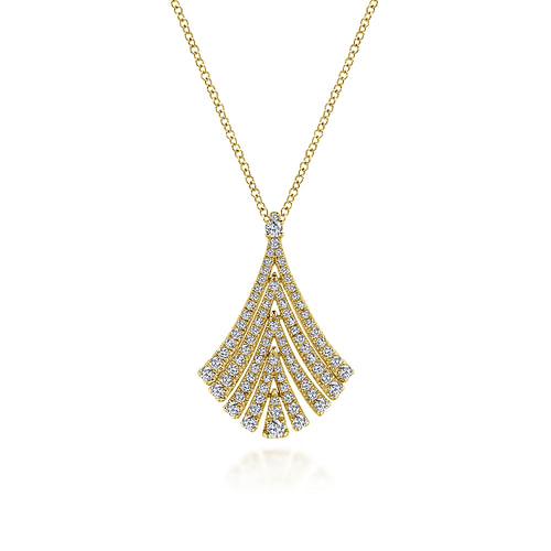 14K Yellow Gold Pavé Diamond Fan Pendant Necklace