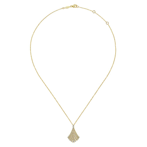 14K Yellow Gold Pavé Diamond Fan Pendant Necklace