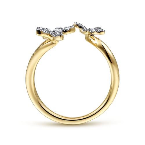 14K Yellow Gold Pavé Diamond Floral Open Ring 