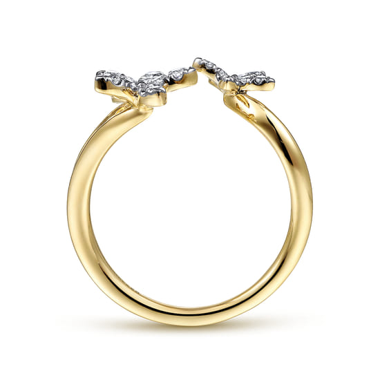 14K Yellow Gold Pavé Diamond Floral Open Ring  angle 2