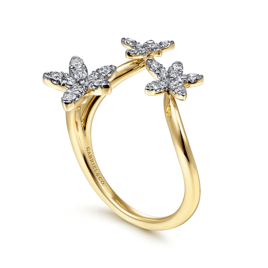 14K Yellow Gold Pavé Diamond Floral Open Ring  angle 3