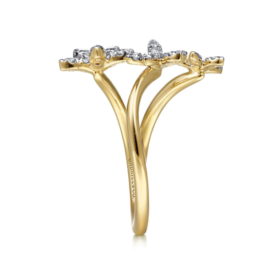 14K Yellow Gold Pavé Diamond Floral Open Ring  angle 4