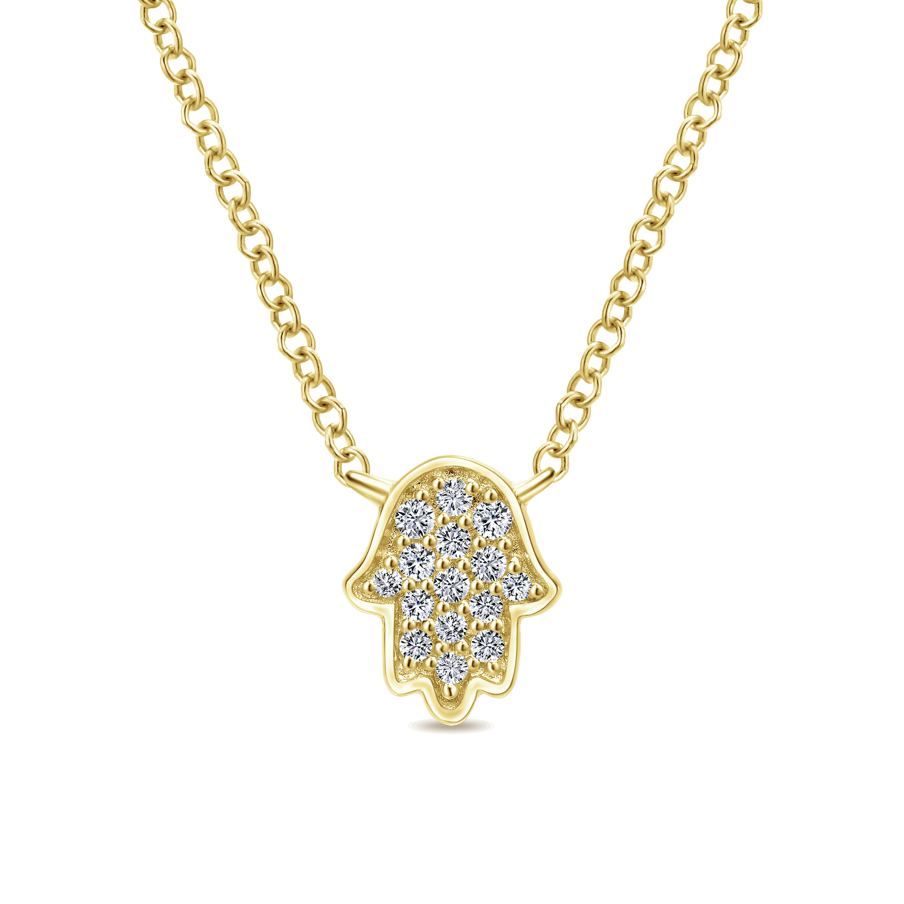 14K Yellow Gold Pavé Diamond Hamsa Pendant Necklace