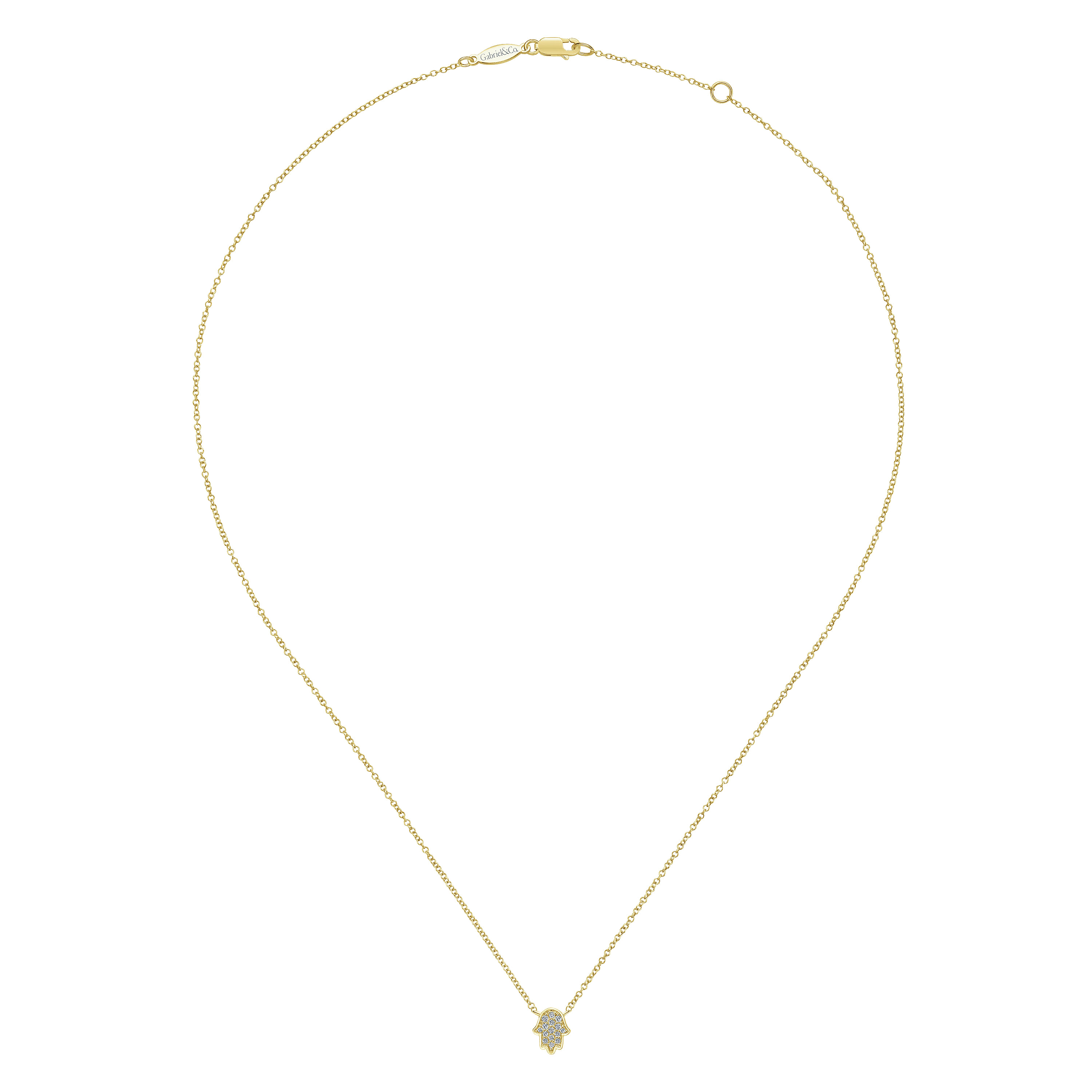 14K Yellow Gold Pavé Diamond Hamsa Pendant Necklace