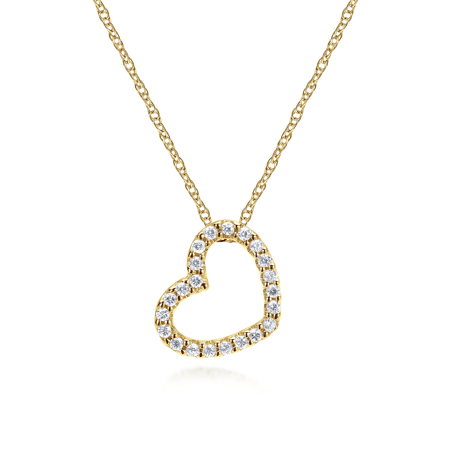 14K Yellow Gold Pavé Diamond Open Heart Necklace