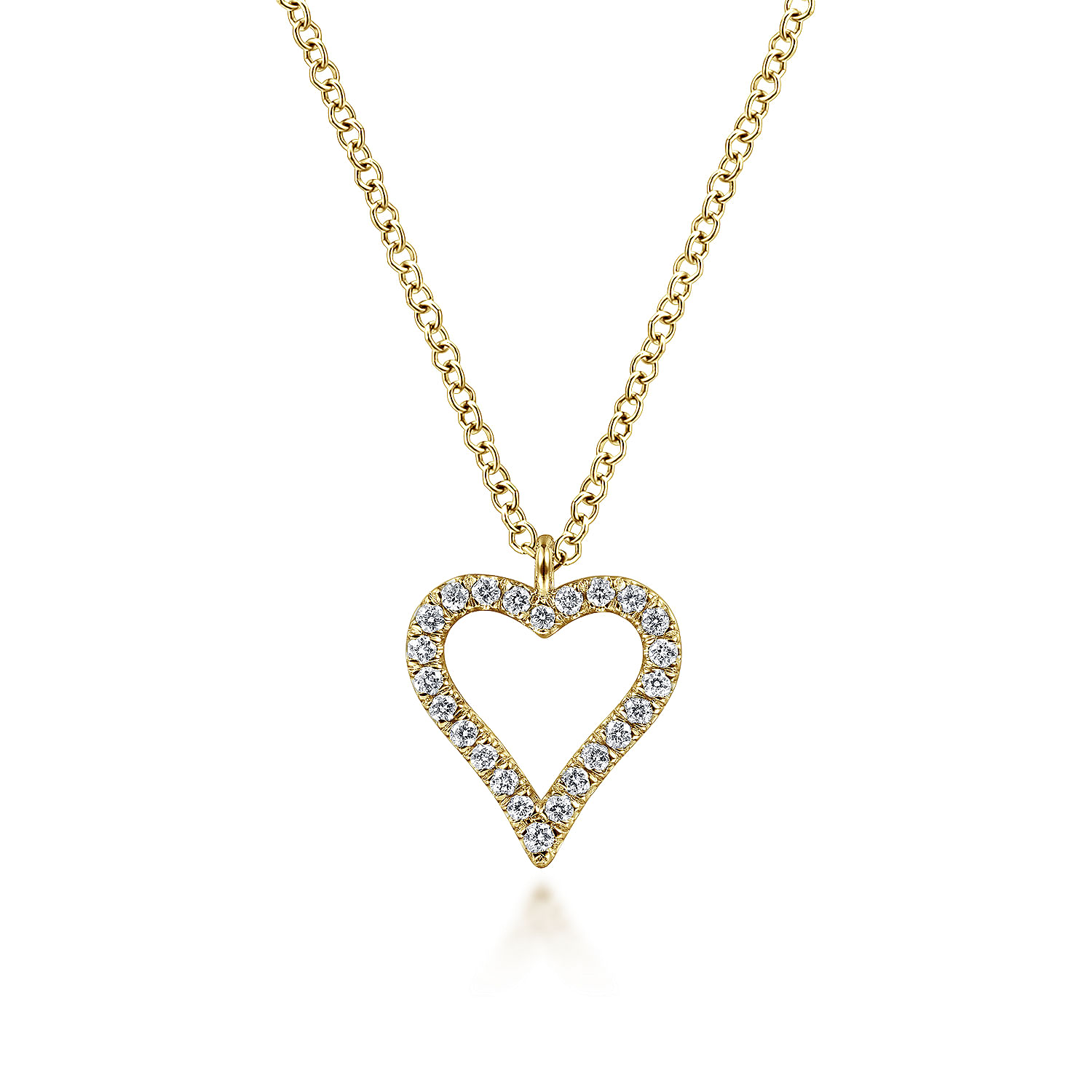 14K Yellow Gold Pavé Diamond Open Heart Necklace