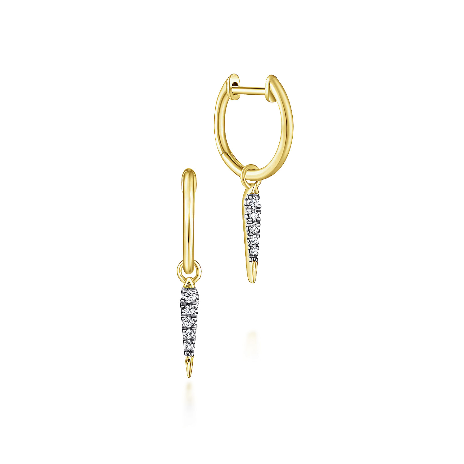Gabriel - 14K Yellow Gold Pavé Diamond Spike Huggie Drop Earrings