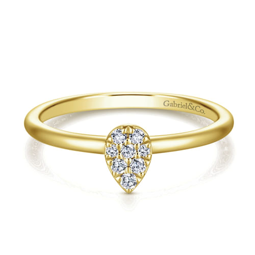 14K Yellow Gold Pavé Diamond Teardrop Ring