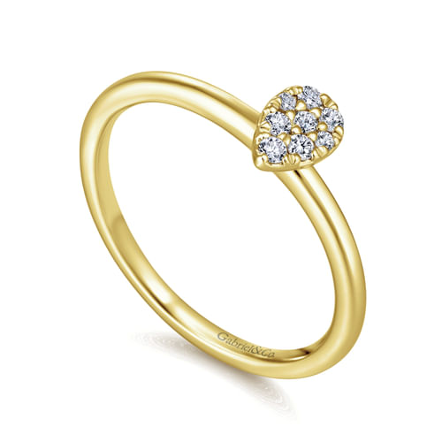 14K Yellow Gold Pavé Diamond Teardrop Ring