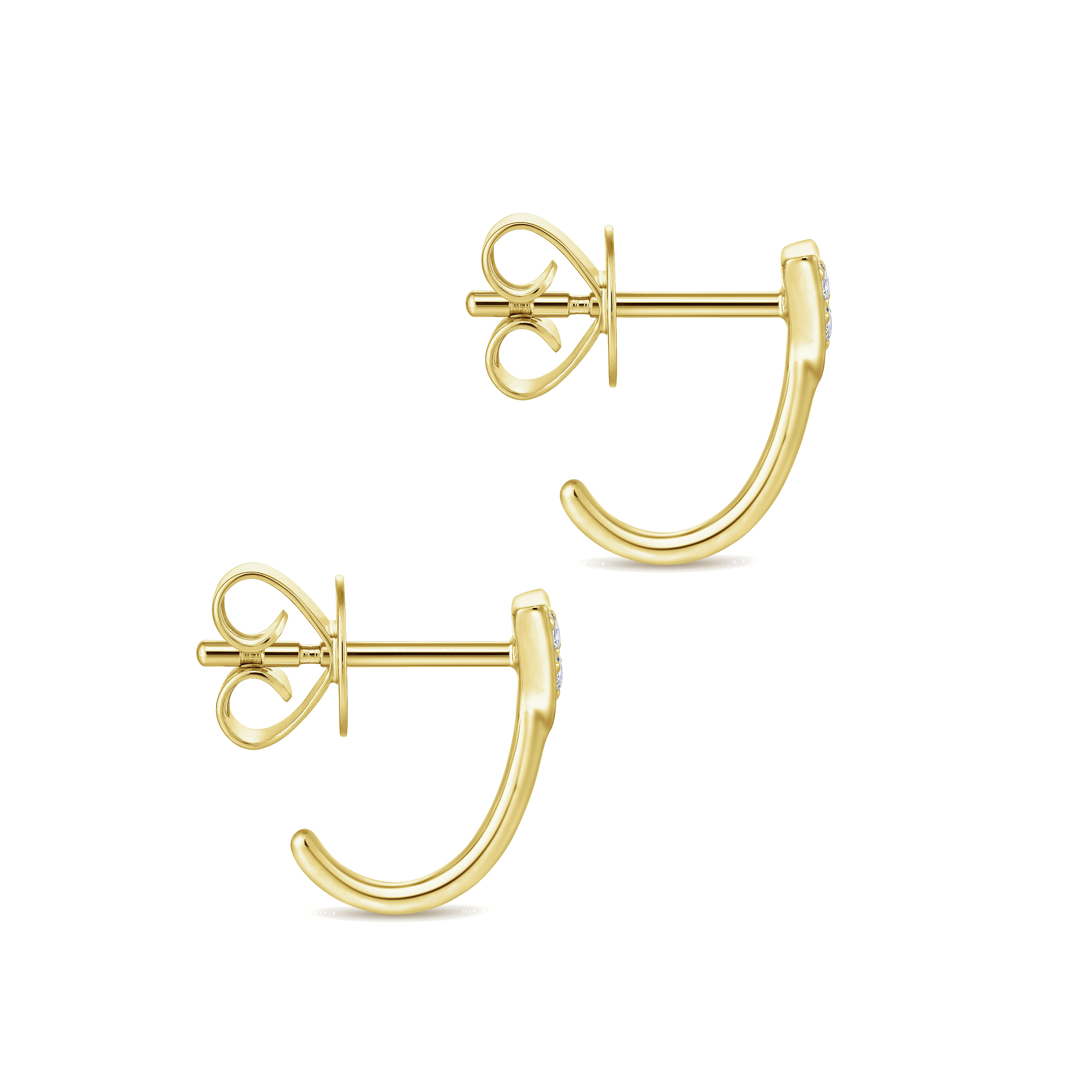 14K Yellow Gold Pavé Diamond Triangle J Back Stud Earrings