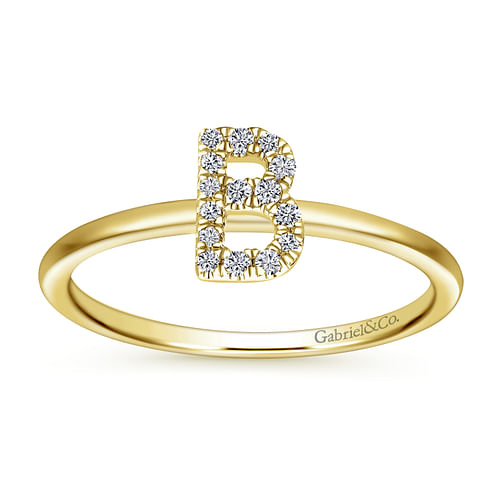 14K Yellow Gold Pavé Diamond Uppercase B Initial Ring