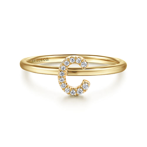 14K Yellow Gold Pavé Diamond Uppercase C Initial Ring