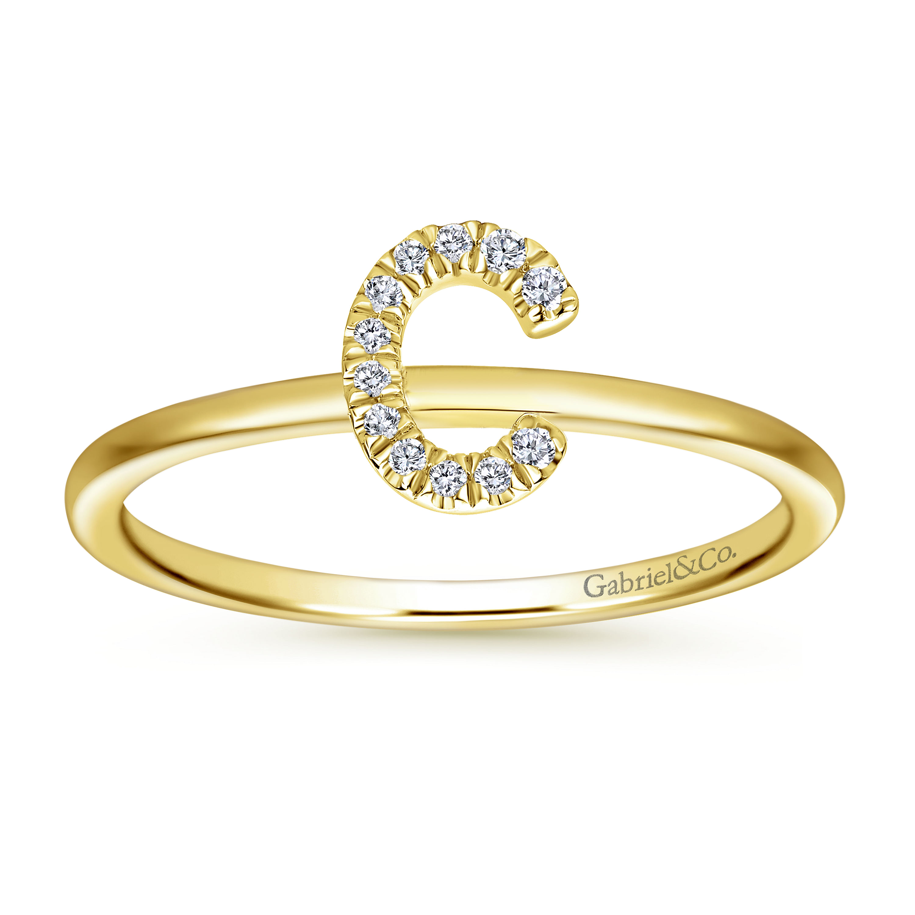 14K Yellow Gold Pavé Diamond Uppercase C Initial Ring