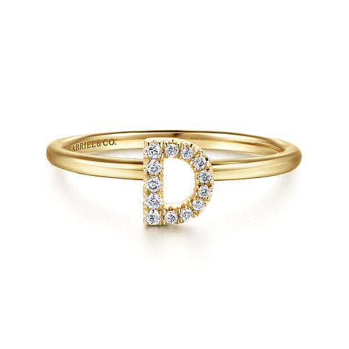 14K Yellow Gold Pavé Diamond Uppercase D Initial Ring