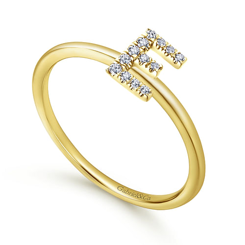 14K Yellow Gold Pavé Diamond Uppercase E Initial Ring