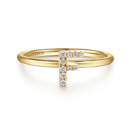 Gabriel - 14K Yellow Gold Pavé Diamond Uppercase F Initial Ring