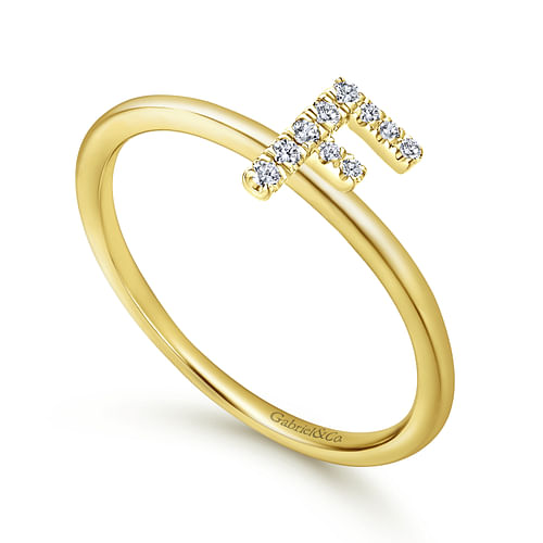 14K Yellow Gold Pavé Diamond Uppercase F Initial Ring