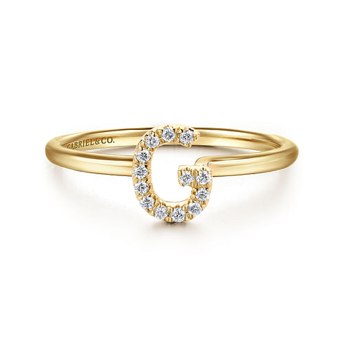 14K Yellow Gold Pavé Diamond Uppercase G Initial Ring