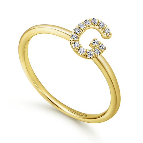 14K Yellow Gold Pavé Diamond Uppercase G Initial Ring