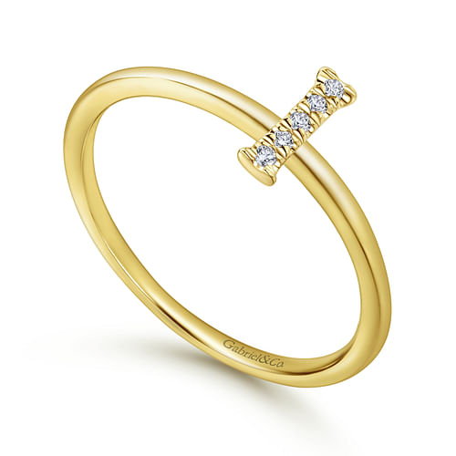 14K Yellow Gold Pavé Diamond Uppercase I Initial Ring