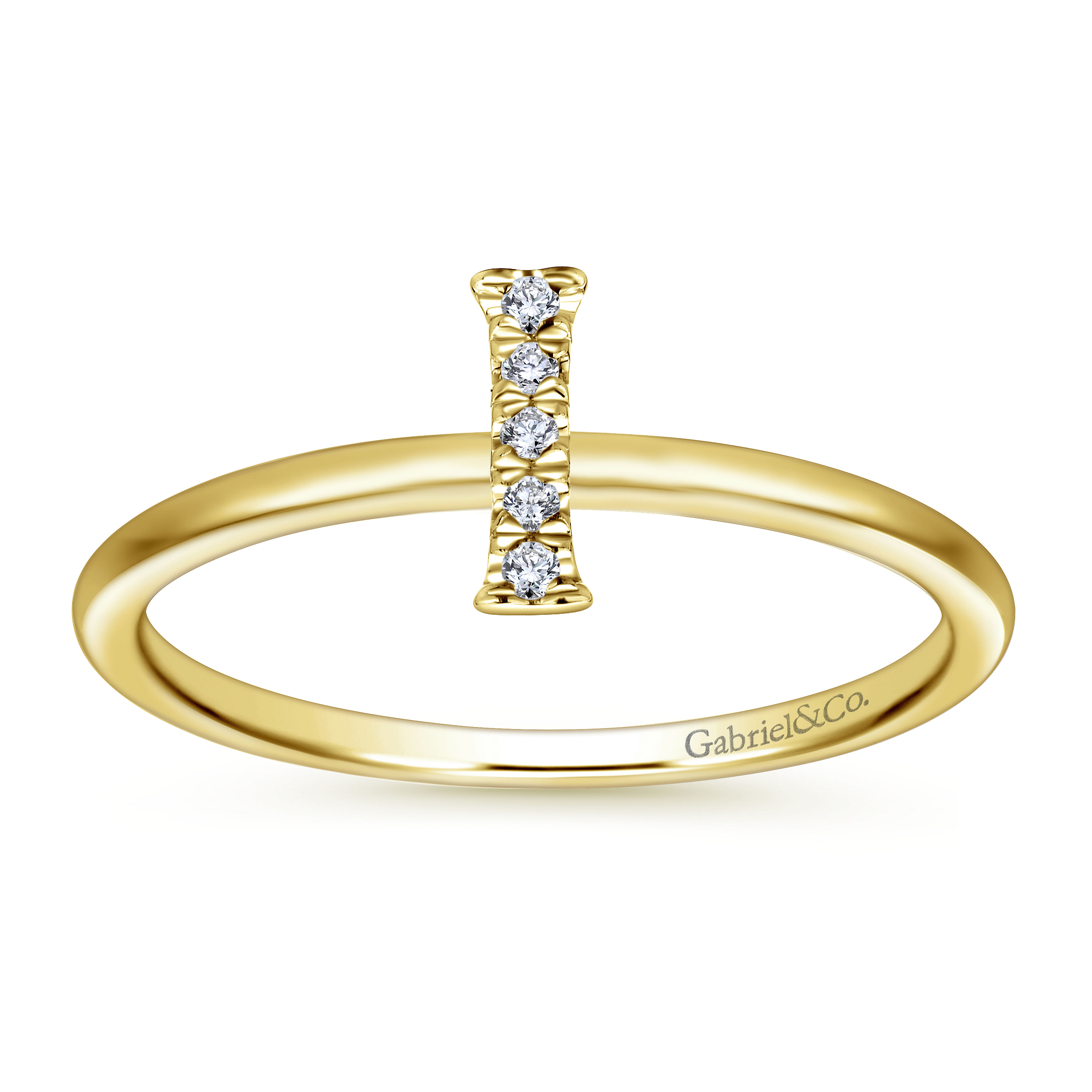 14K Yellow Gold Pavé Diamond Uppercase I Initial Ring