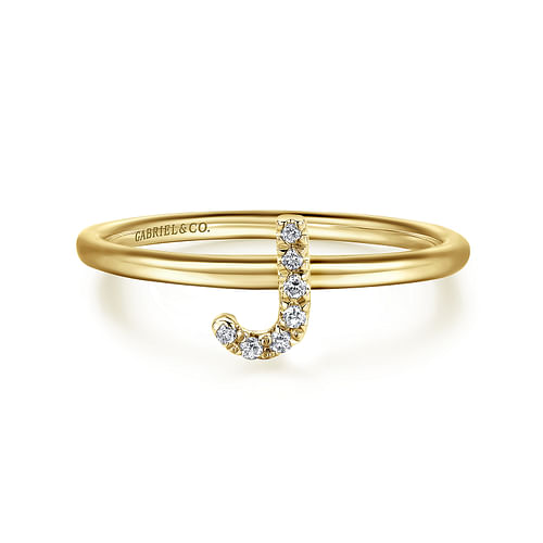 14K Yellow Gold Pavé Diamond Uppercase J Initial Ring