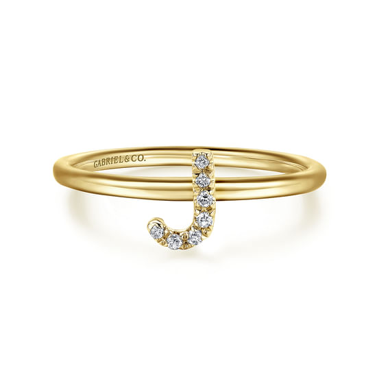 Gabriel - 14K Yellow Gold Pavé Diamond Uppercase J Initial Ring