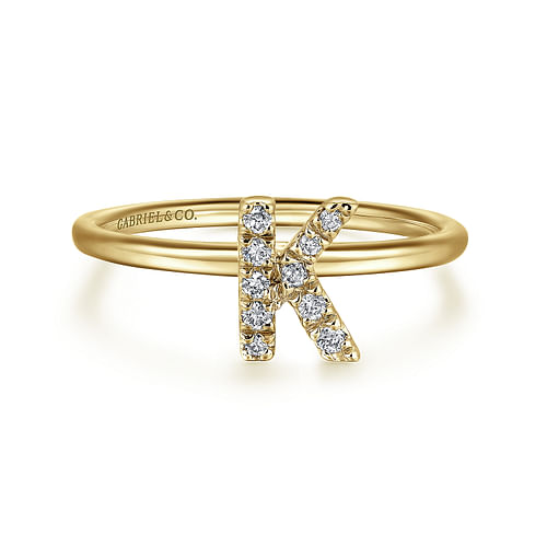 14K Yellow Gold Pavé Diamond Uppercase K Initial Ring