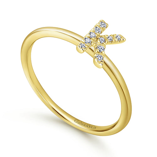 14K Yellow Gold Pavé Diamond Uppercase K Initial Ring