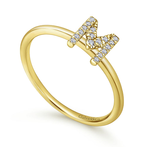 14K Yellow Gold Pavé Diamond Uppercase M Initial Ring