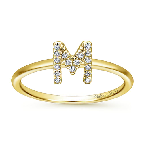 14K Yellow Gold Pavé Diamond Uppercase M Initial Ring