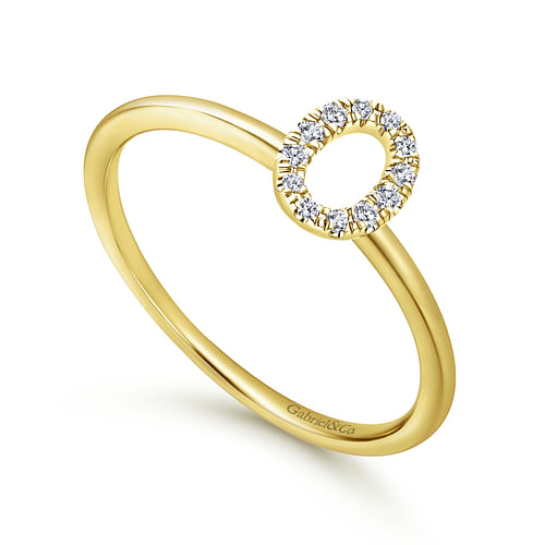 14K Yellow Gold Pavé Diamond Uppercase O Initial Ring