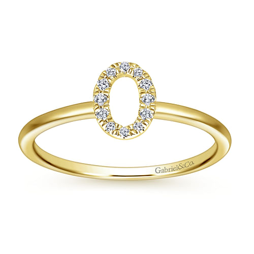 14K Yellow Gold Pavé Diamond Uppercase O Initial Ring