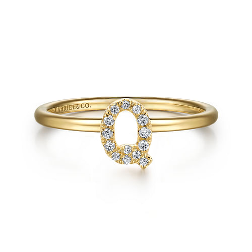 14K Yellow Gold Pavé Diamond Uppercase Q Initial Ring