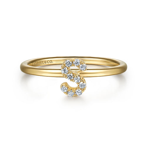 14K Yellow Gold Pavé Diamond Uppercase S Initial Ring