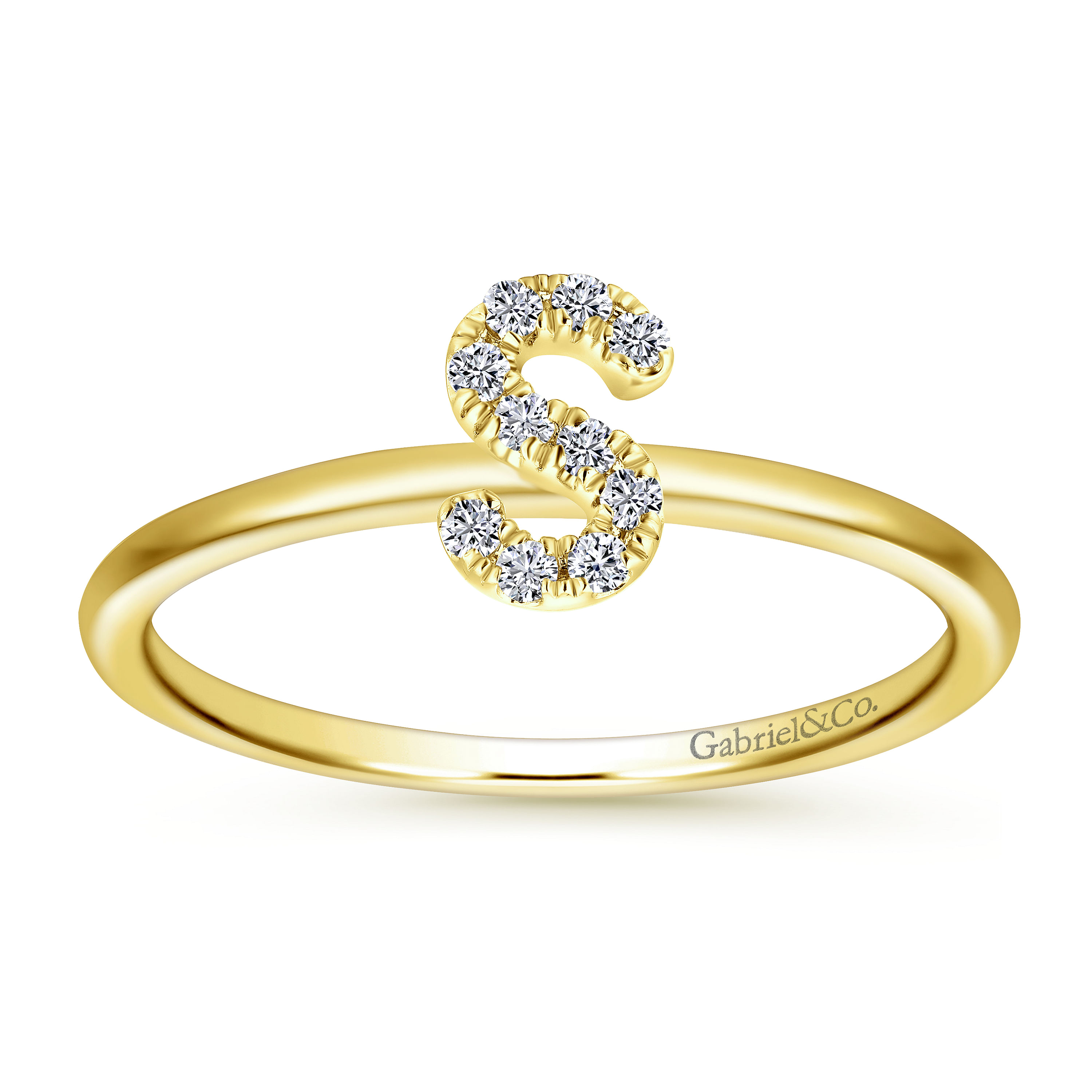 14K Yellow Gold Pavé Diamond Uppercase S Initial Ring
