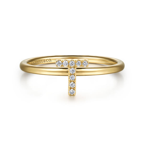 Gabriel - 14K Yellow Gold Pavé Diamond Uppercase T Initial Ring