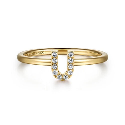 14K Yellow Gold Pavé Diamond Uppercase U Initial Ring