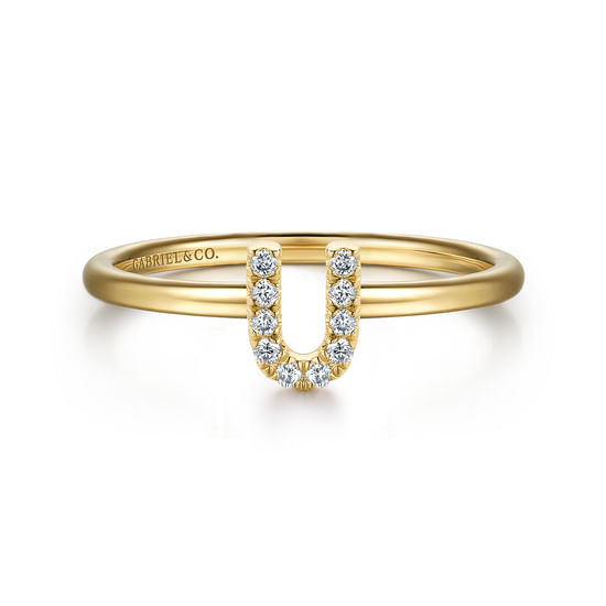 Gabriel - 14K Yellow Gold Pavé Diamond Uppercase U Initial Ring