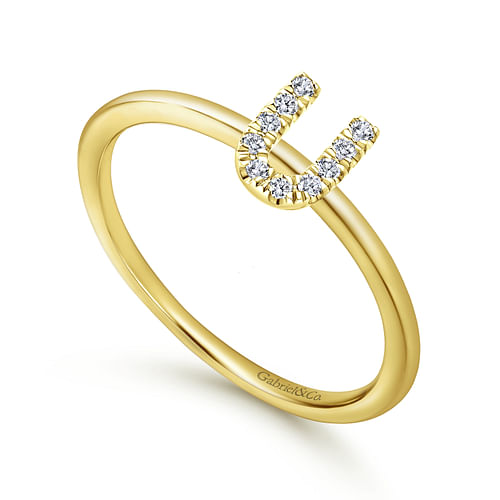 14K Yellow Gold Pavé Diamond Uppercase U Initial Ring