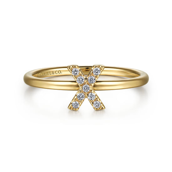 Gabriel - 14K Yellow Gold Pavé Diamond Uppercase X Initial Ring